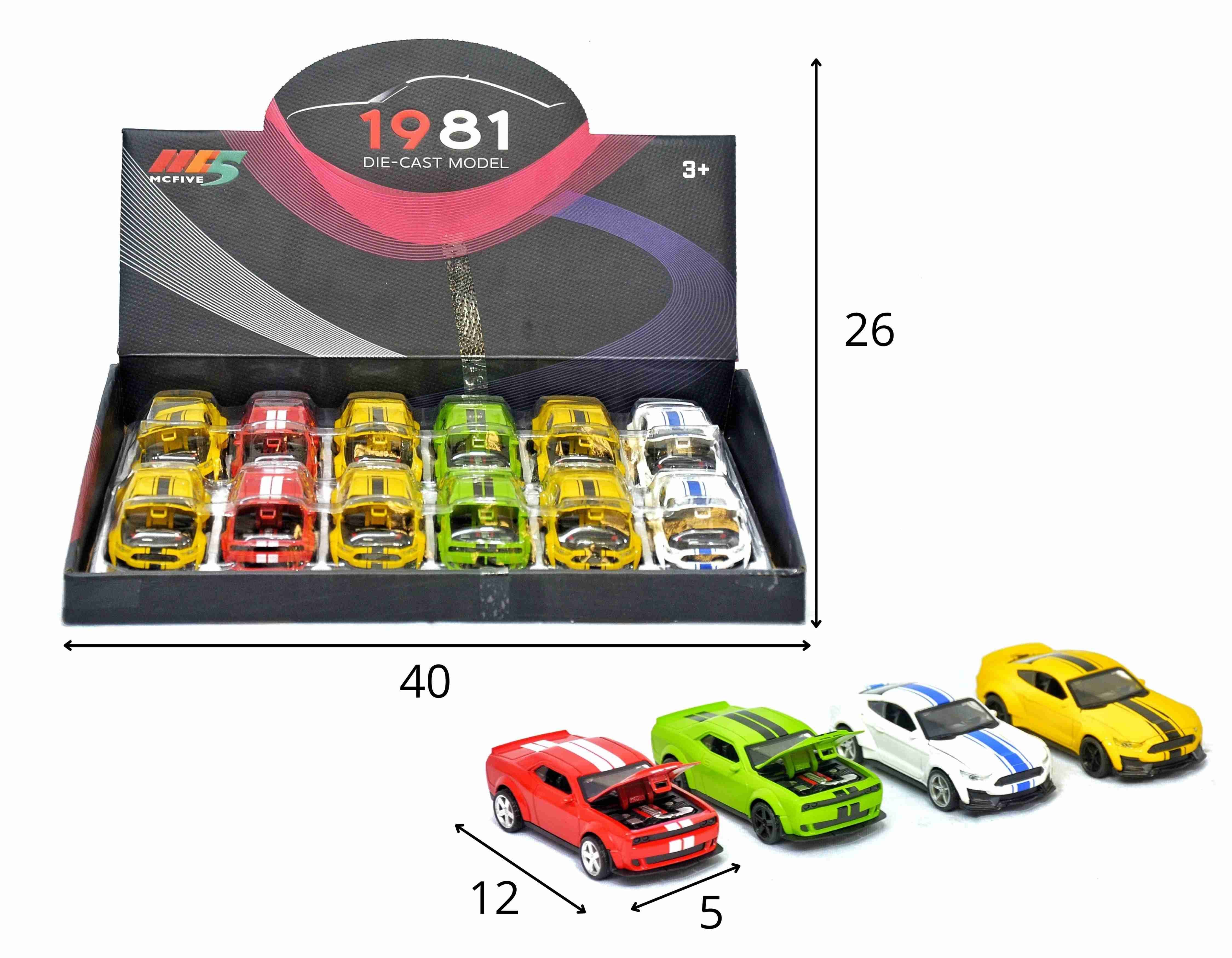 C - KIT COLEÇÃO MUSTANG A FRICCAO COM CORES VARIADAS DISPLAY C/ 12 PEÇAS-QUANDO BATE, ABRE O CAPÔ (CAIXA FECHADA R$ 22,90 + FT -> 48 PEÇAS)