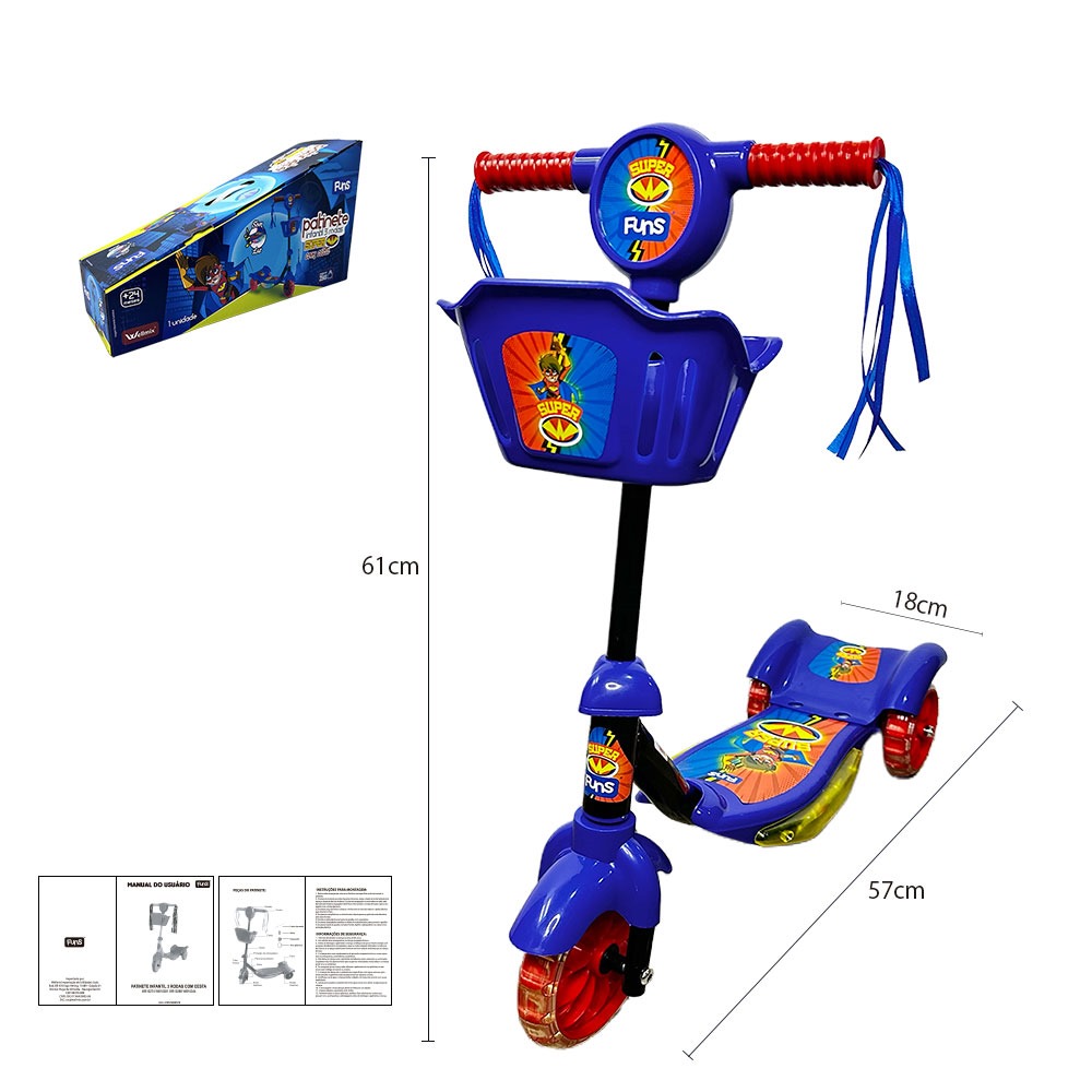 F - PATINETE DE METAL 3 RODAS COM SOM E ILUMINAÇÃO