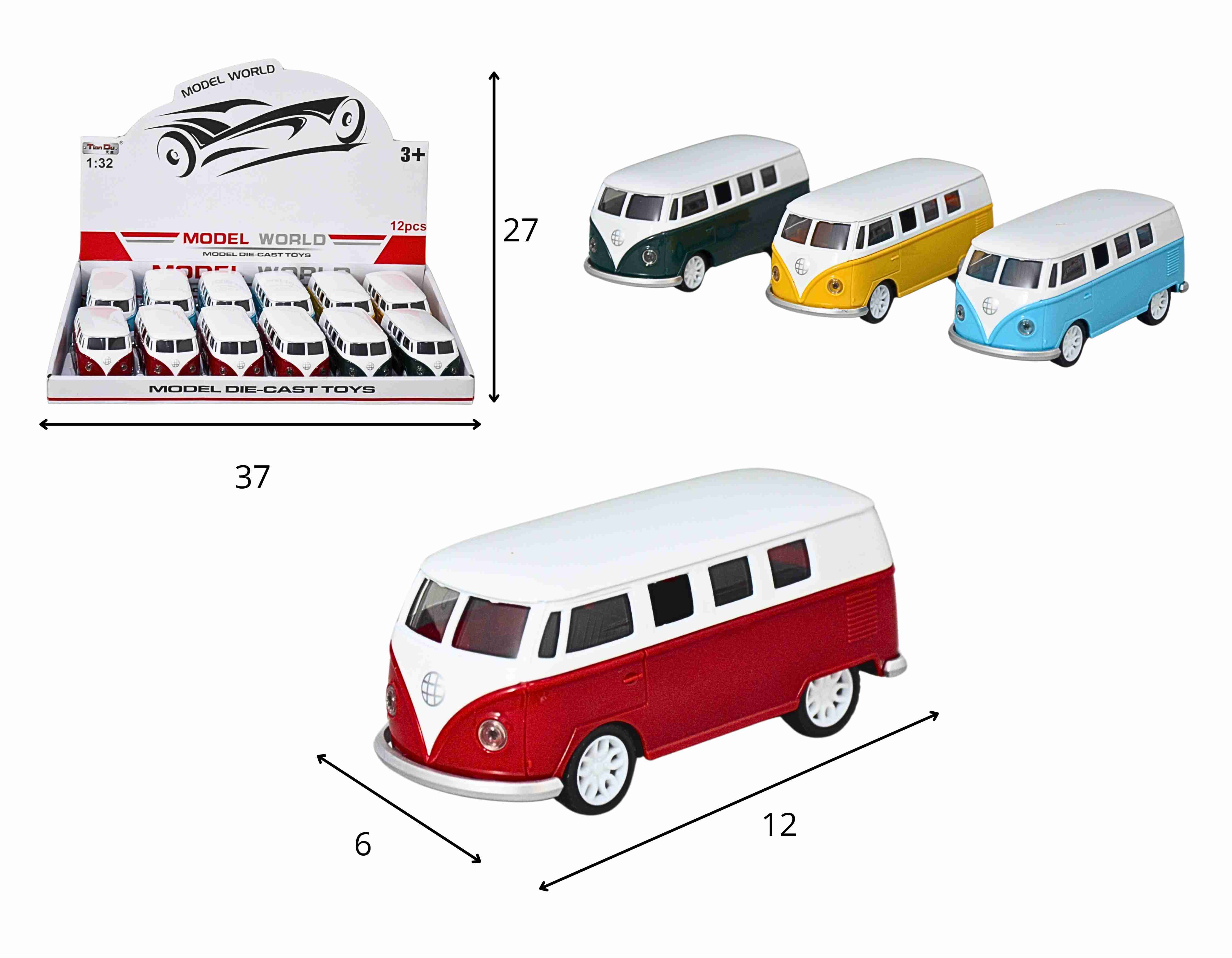C - KIT COLEÇÃO KOMBI DE METAL A FRICÇÃO NO DISPLAY C/ 12 PEÇAS E CORES VARIADAS
