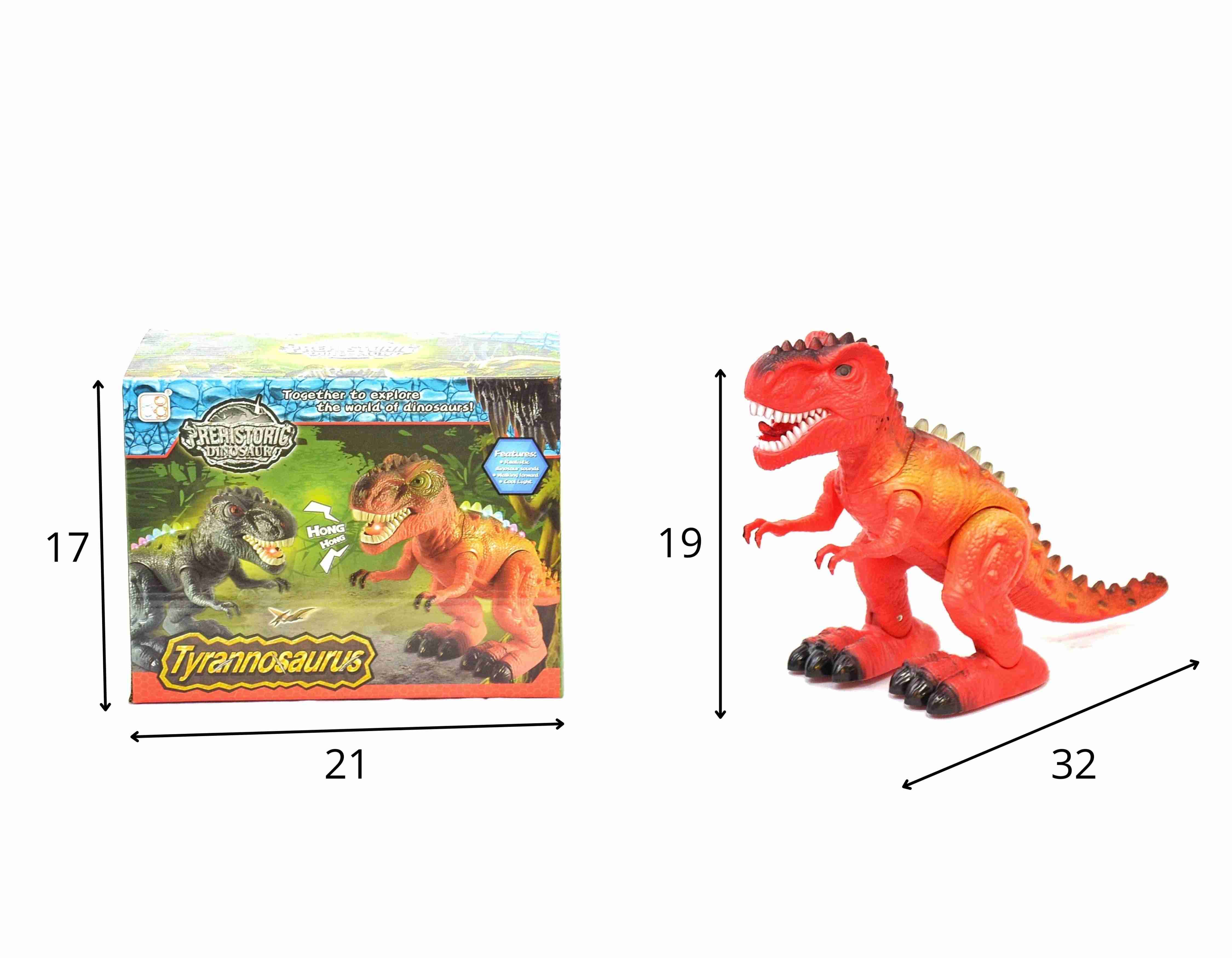 D - DINOSSAURO TIRANOSSAURO REX Á PILHA C/ SOM E ILUMINAÇÃO