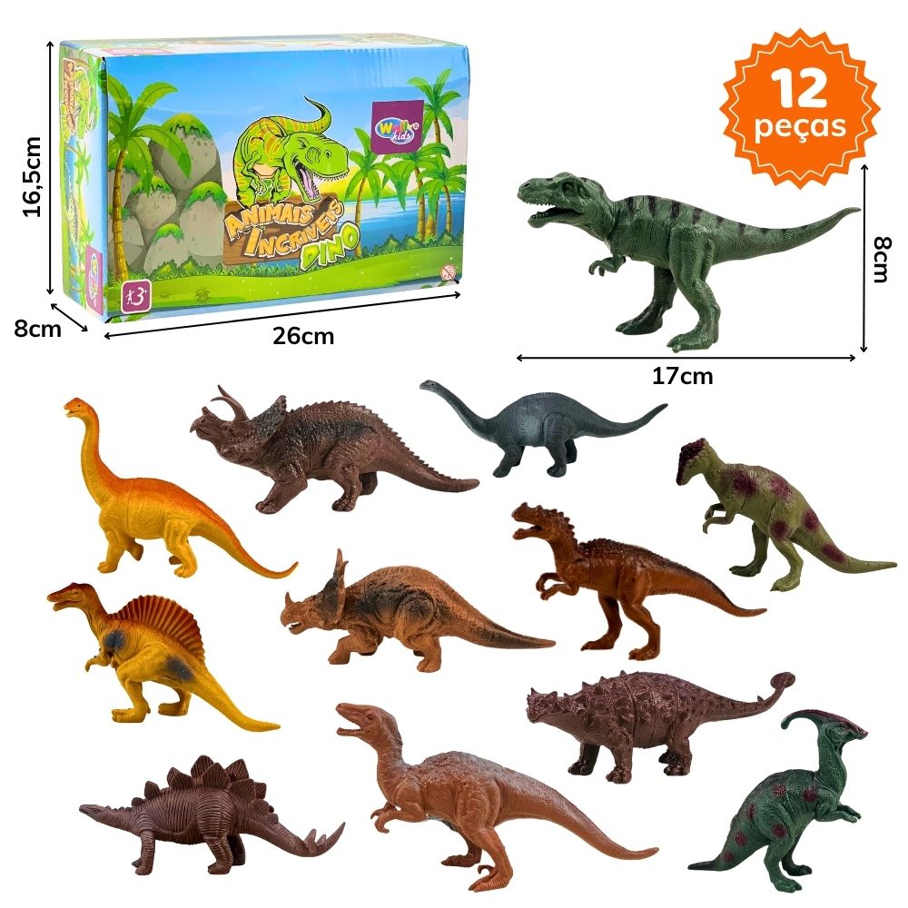A - DINOSSAURO EMBORRACHADO MODELOS E CORES VARIADAS NO DISPLAY COM 12 PEÇAS 