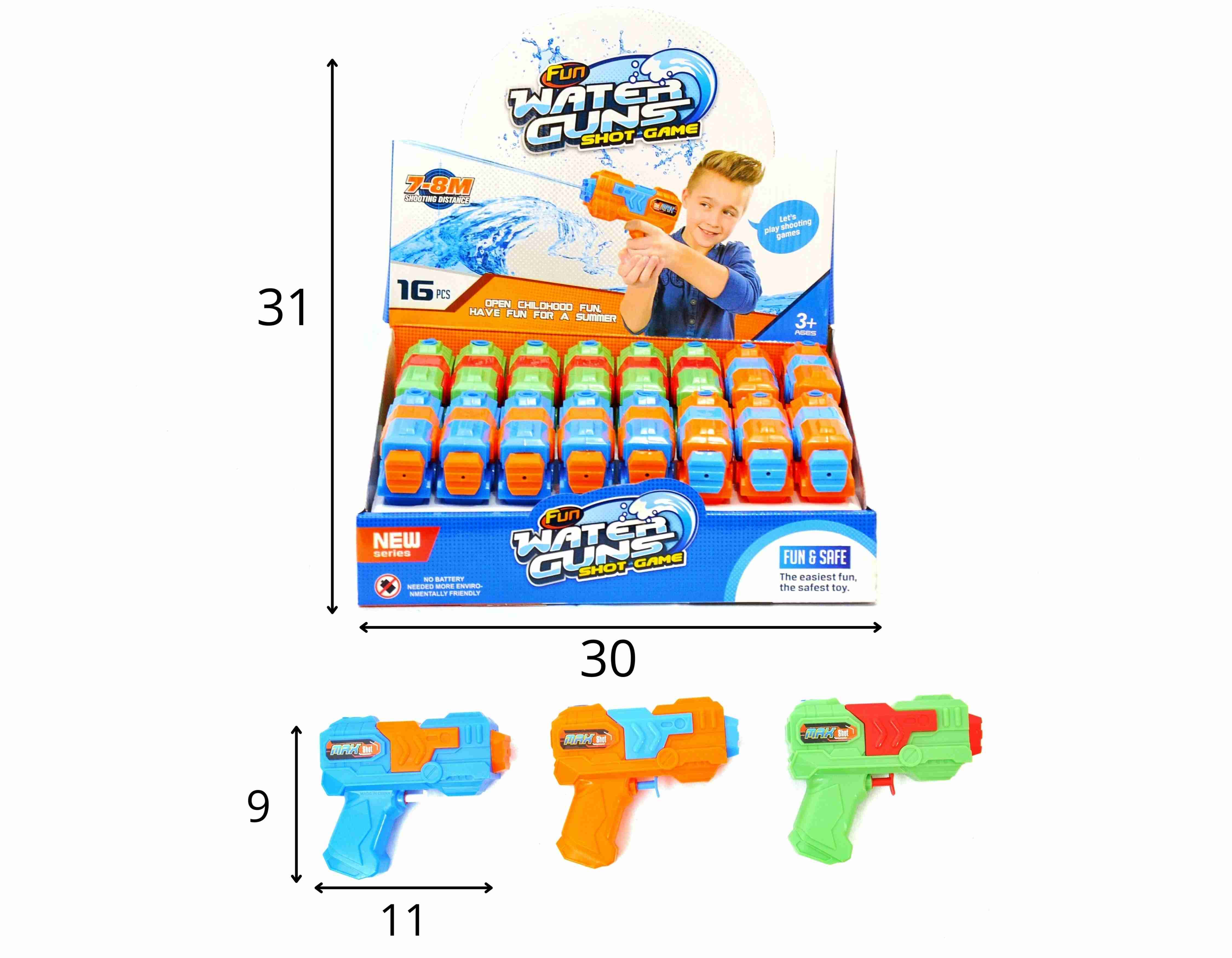E - PISTOLA LANÇA AGUA NO DISPLAY COM 16 PEÇAS E CORES VARIADAS 