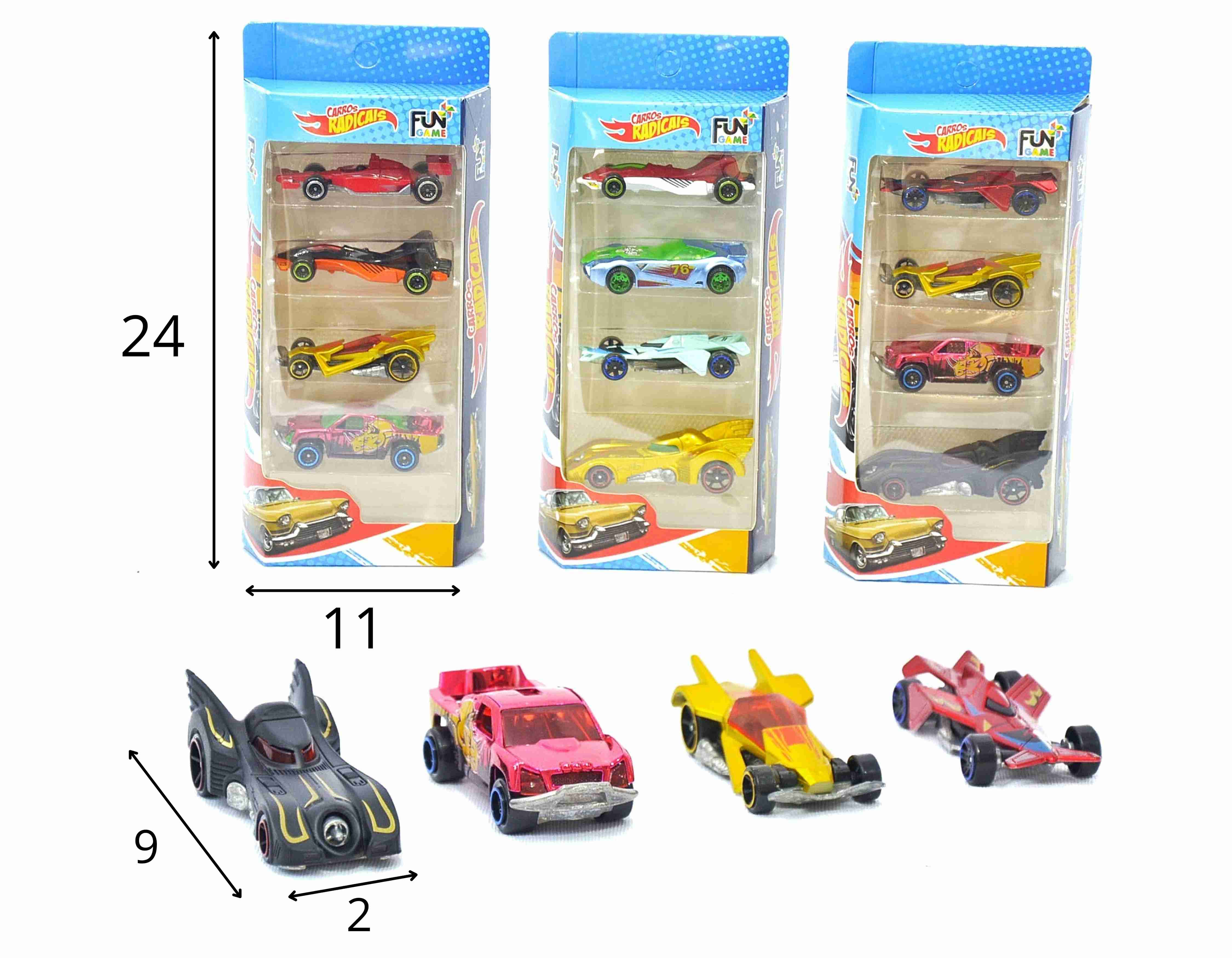 A - COLEÇÃO CARROS DE METAL RÉPLICA DO HOT WHEELS COM 4 PEÇAS 
