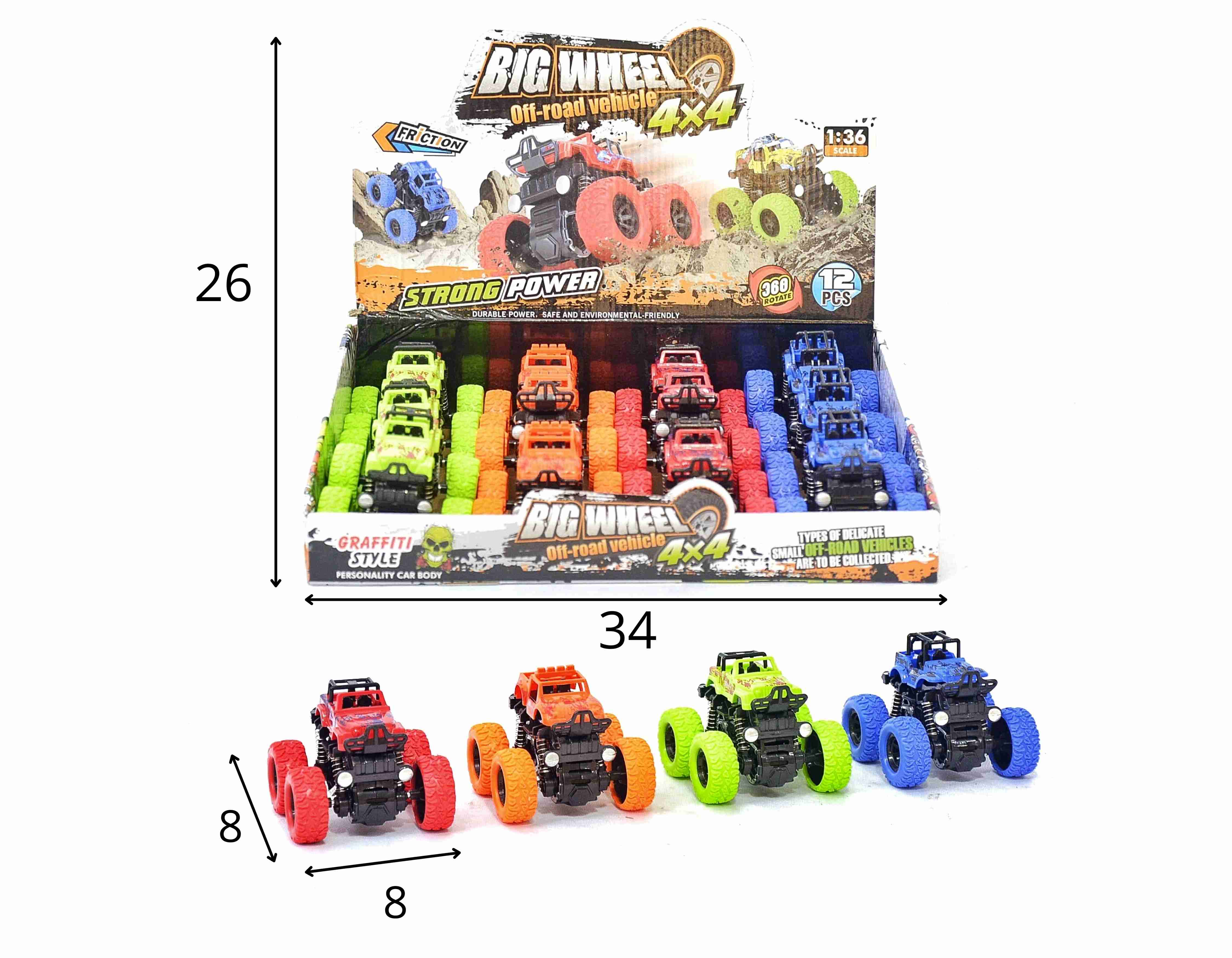 C - KIT CARROS COLORIDOS A FRICCAO, COM SUSPENSAO MOVEL, MODELOS E CORES VARIADAS (CAIXA FECHADA R$ 15,29 + FT -> 36 PEÇAS)