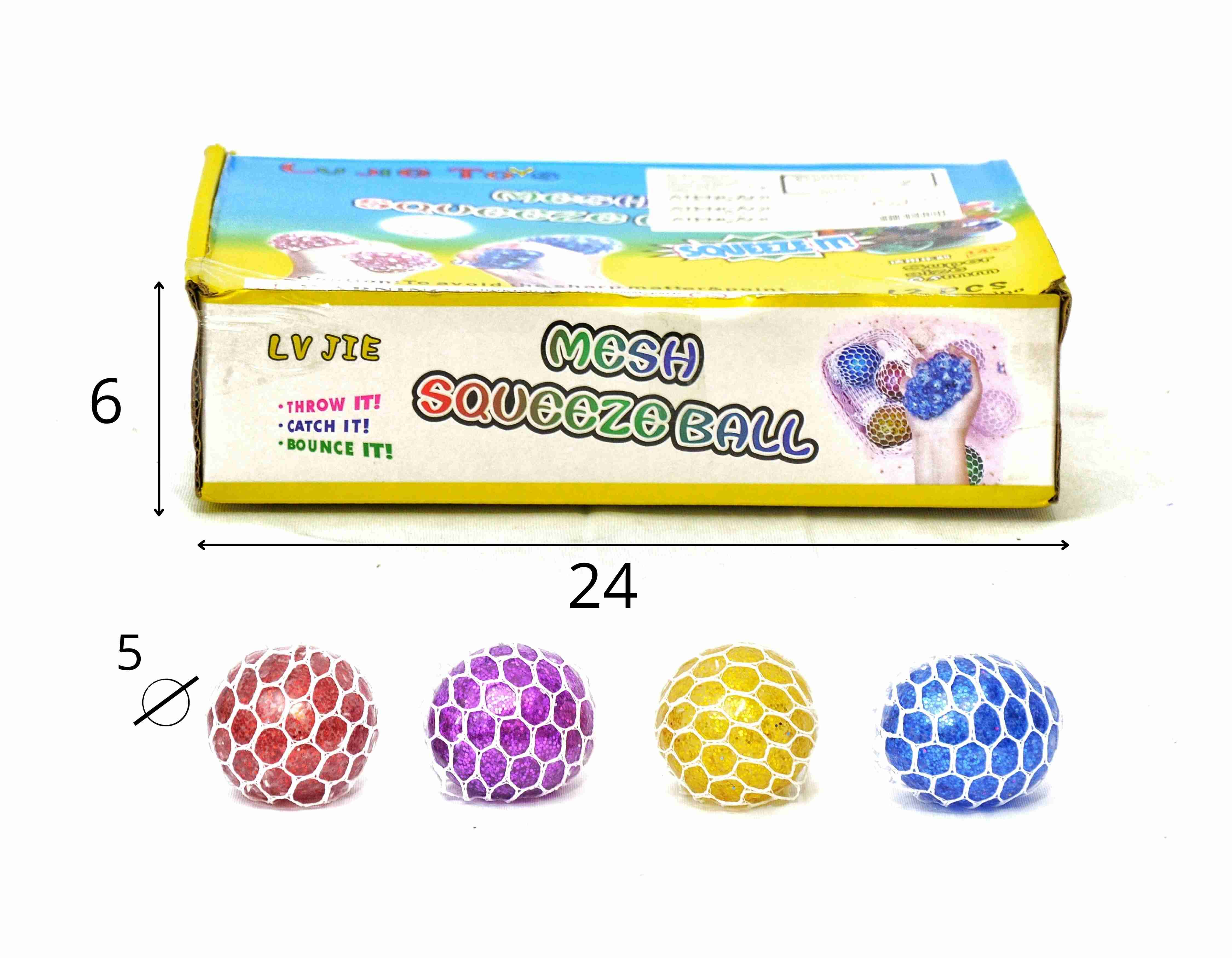 A - KIT BOLA COLORIDA COM BRILHO ANTIESTRESSE DE APERTAR NA REDINHA DISPLAY C 12 PÇS (CAIXA FECHADA R$ 4,39 + FT -> 48 PEÇAS)