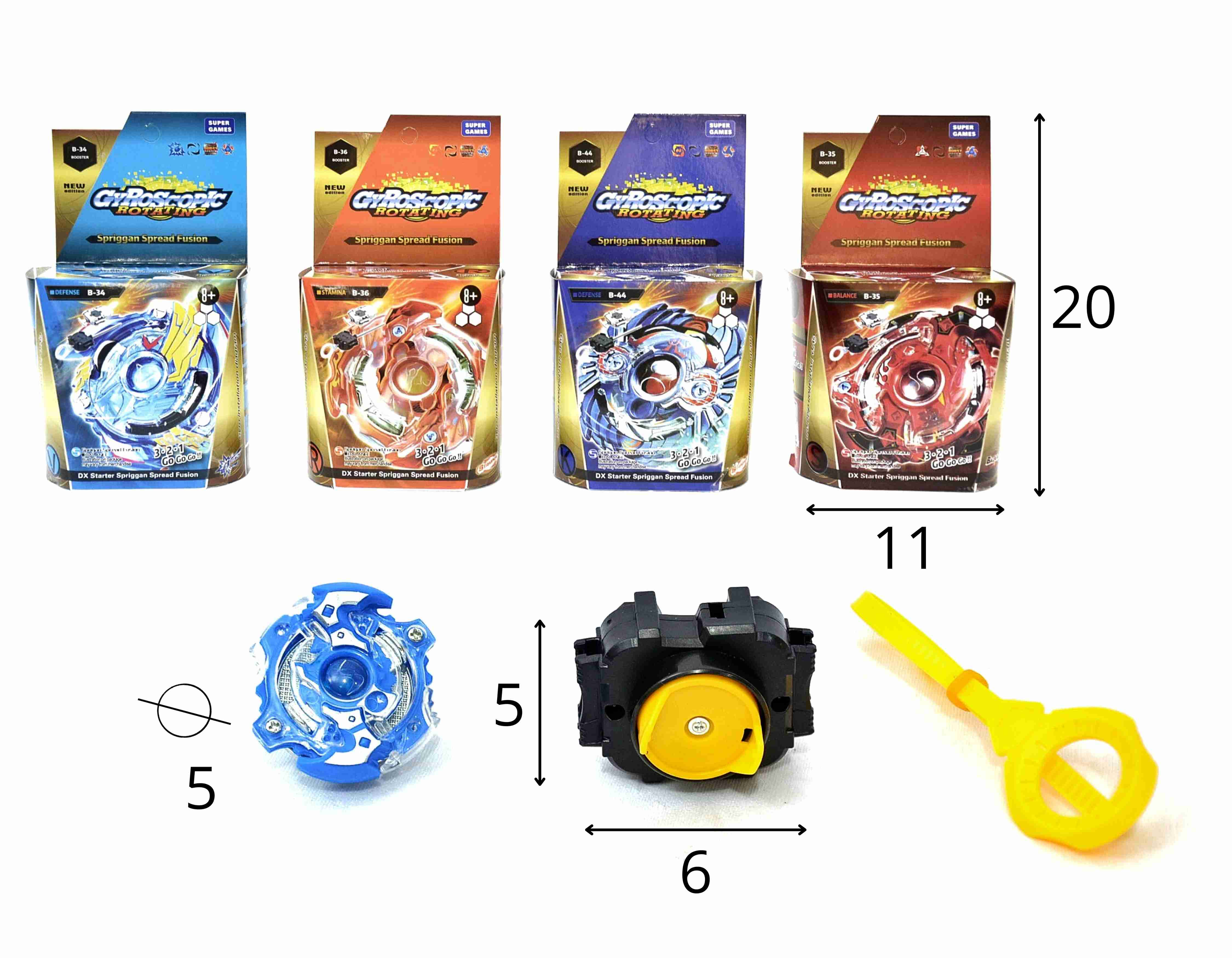 B - BEYBLADE DE METAL COM LANÇADOR, CORES E MODELOS VARIADOS