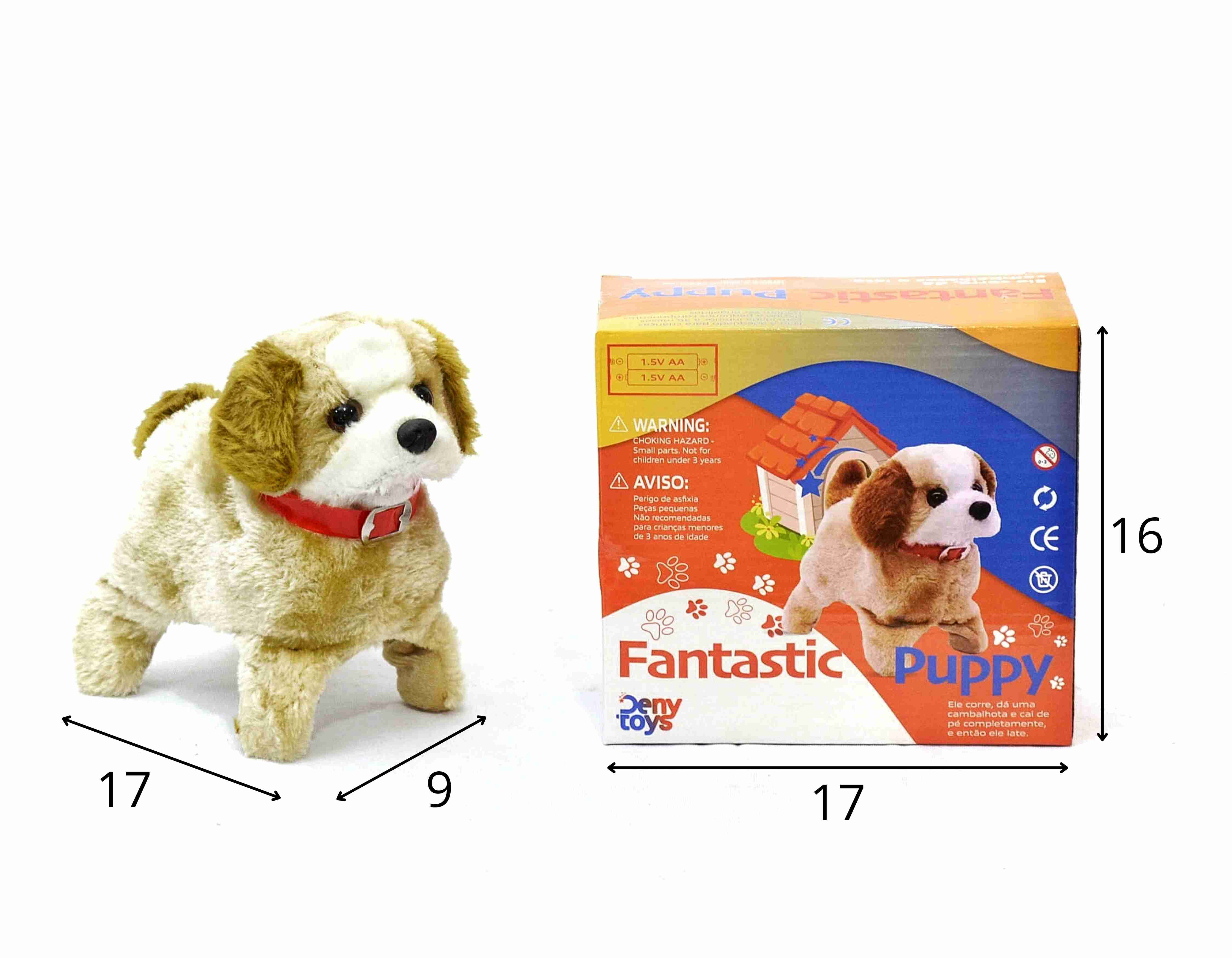 D - CACHORRO Á PILHA QUE ANDA, LATE E DA CAMBALHOTA 