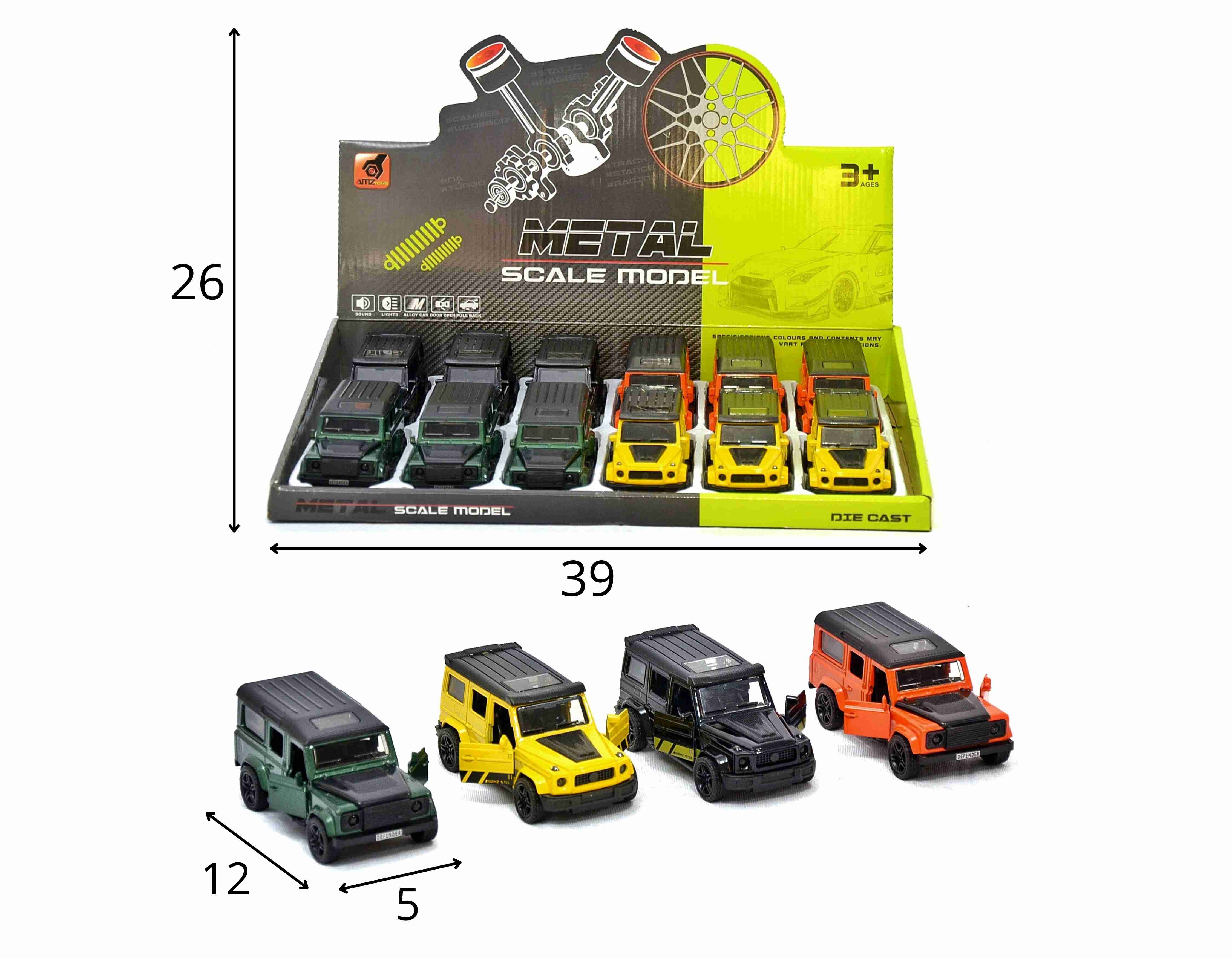 C - KIT COLEÇÃO METAL JEEP DEFENDER A FRICCAO COM CORES VARIADAS NO DISPLAY COM 12 PCS