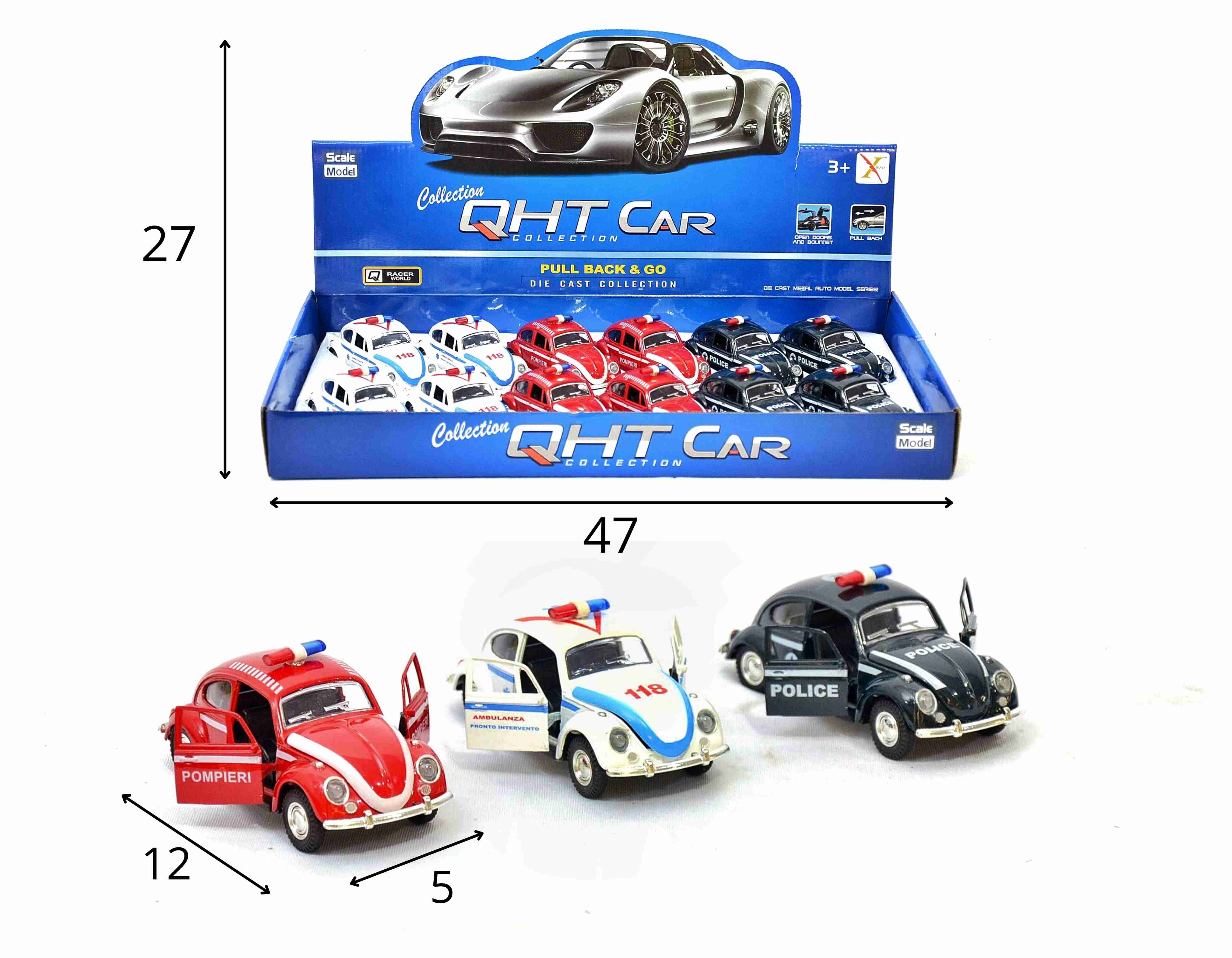 C - KIT COLEÇÃO FUSCA DE METAL POLÍCIA, BOMBEIRO E AMBULÂNCIA Á FRICÇÃO NO DISPLAY C/ 12 PÇS (CAIXA FECHADA R$ 22,90 + FT -> 48 PEÇAS) 