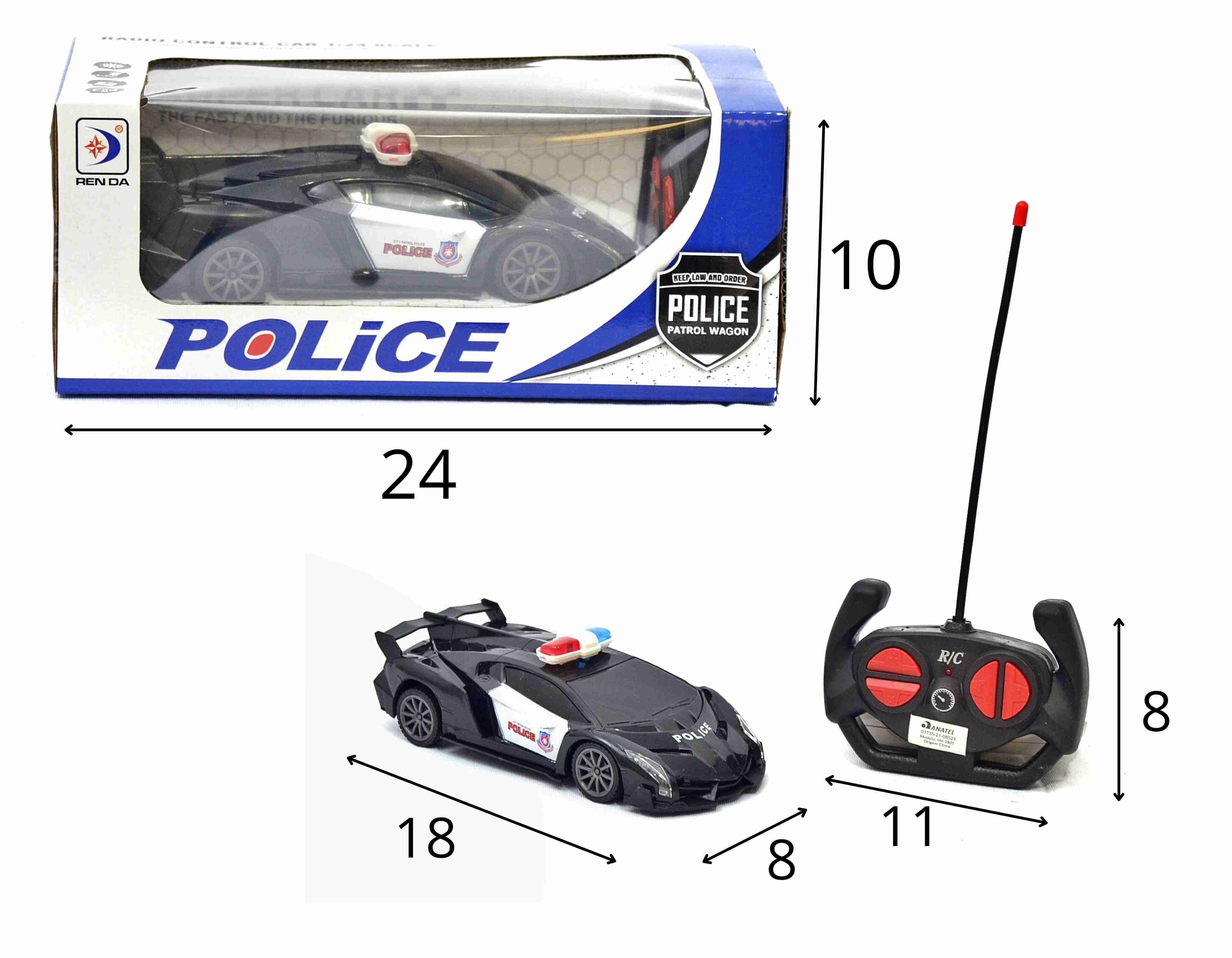 F - CARRO DE CONTROLE TOTAL POLICE CAR COM ILUMINAÇÃO 