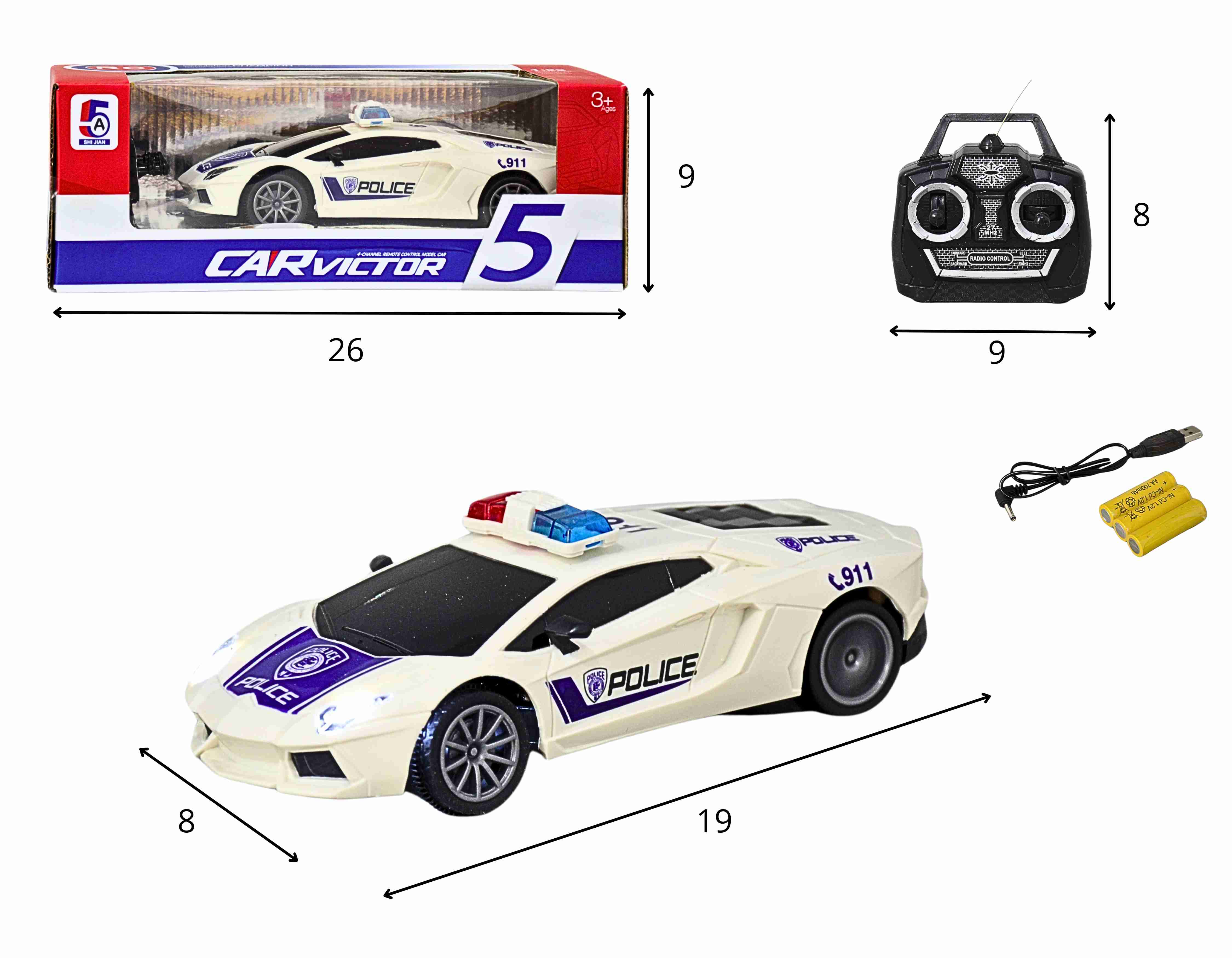 F - CARRO DE CONTROLE TOTAL POLICE CAR COM ILUMINAÇÃO 