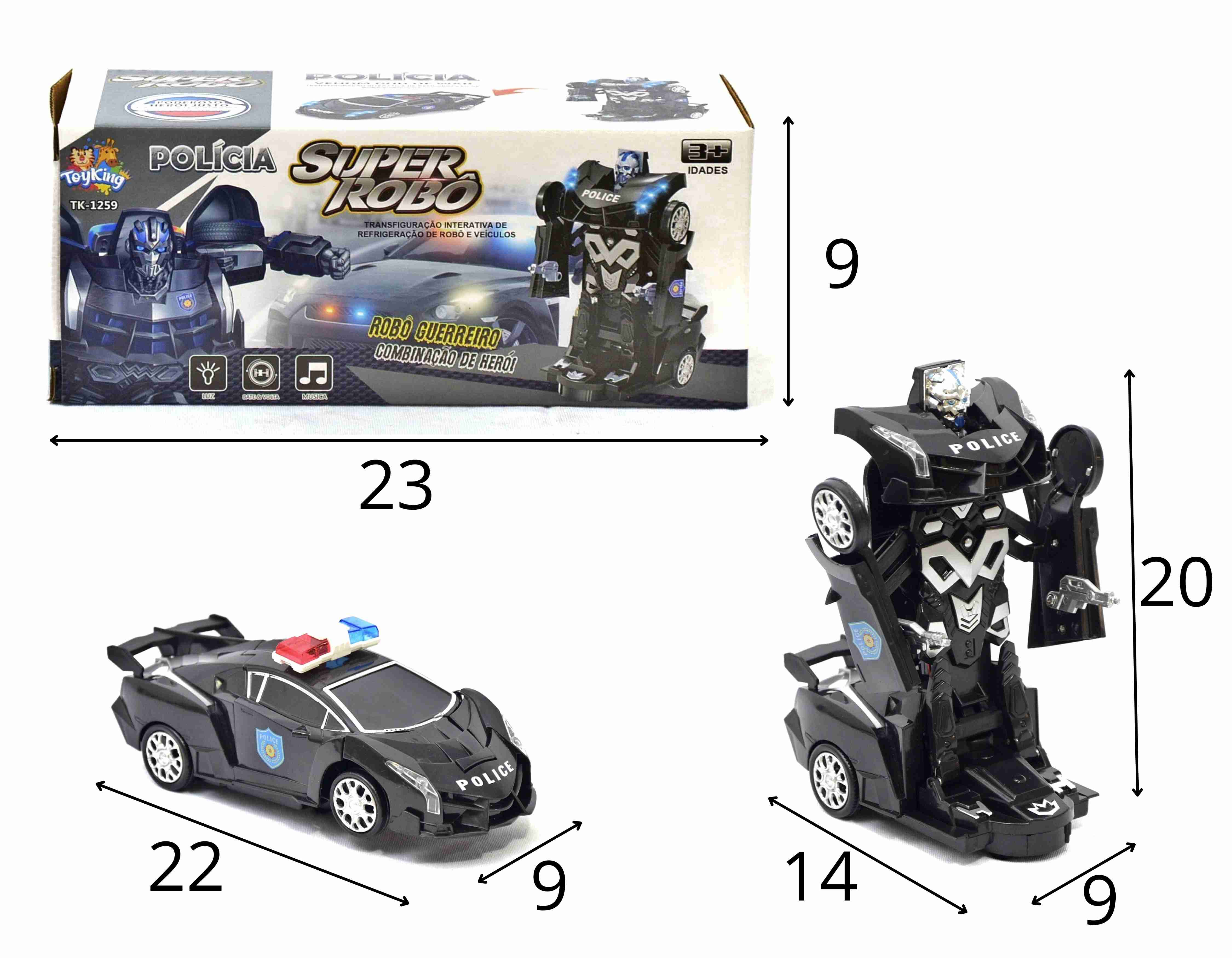 D - CARRO DE POLÍCIA TRANSFORMERS Á PILHA COM SOM E ILUMINAÇÃO 