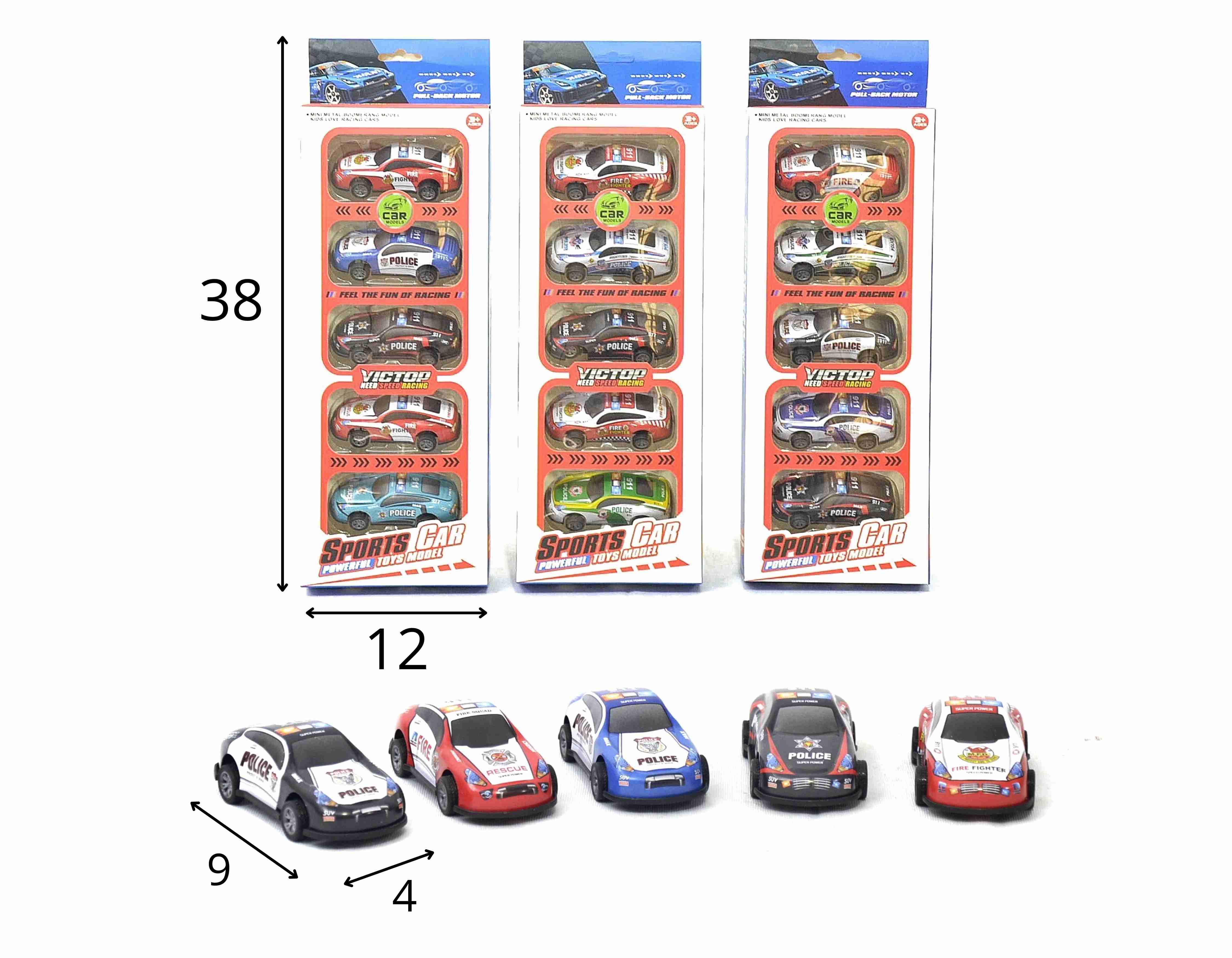 A - COLEÇÃO CARROS Á FRICÇÃO COM 5 PEÇAS E CORES VARIADAS 