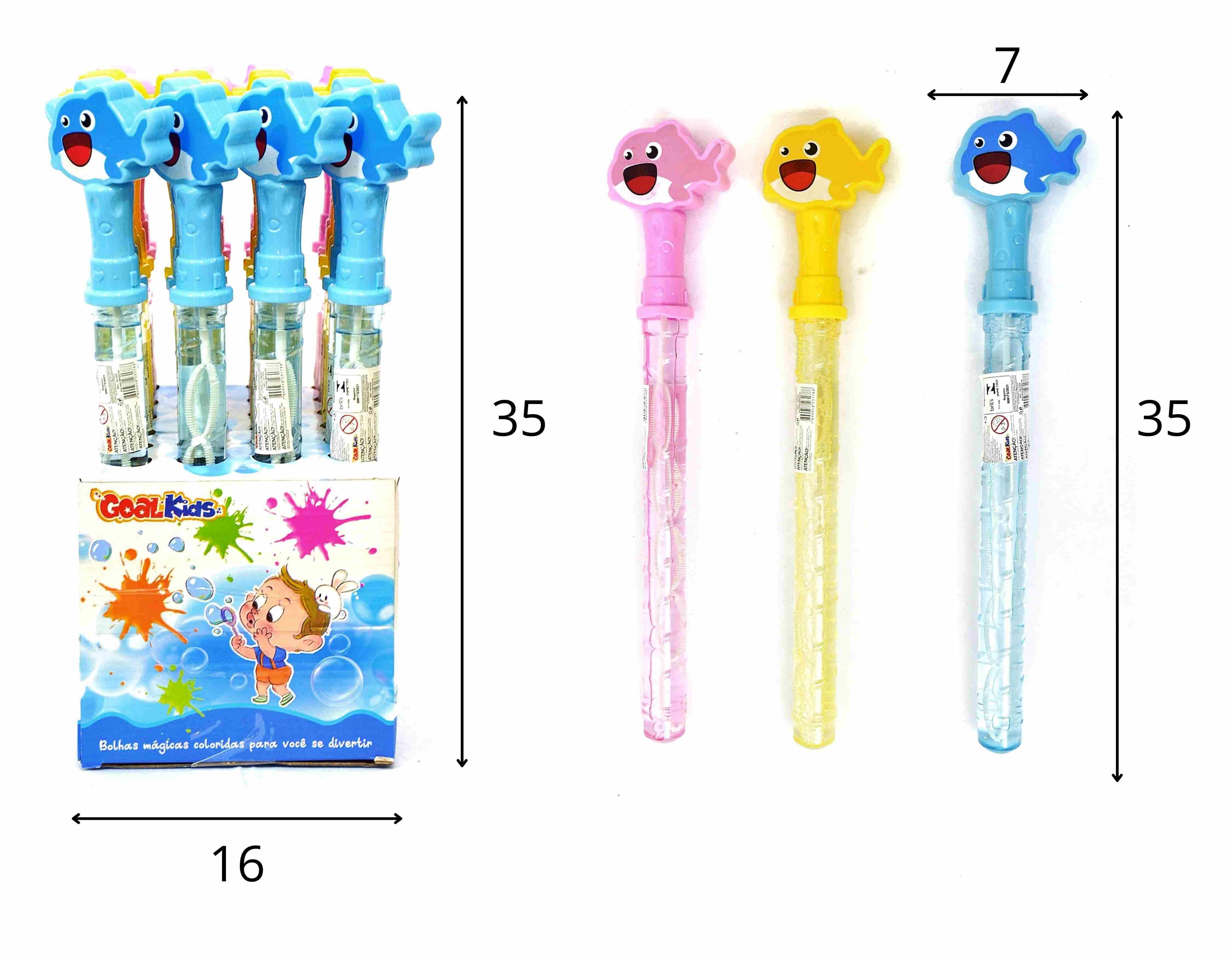 B - BASTÃO LANÇA BOLHAS DE SABÃO GOLFINHO NO DISPLAY COM 24 PEÇAS E CORES VARIADAS (CAIXA FECHADA R$ 7,29 + FT -> 48 PEÇAS)